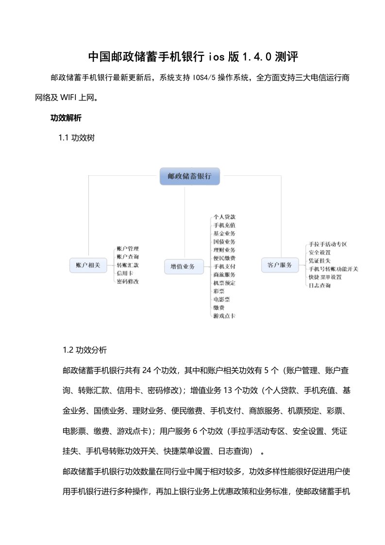 邮储手机银行测评报告样稿