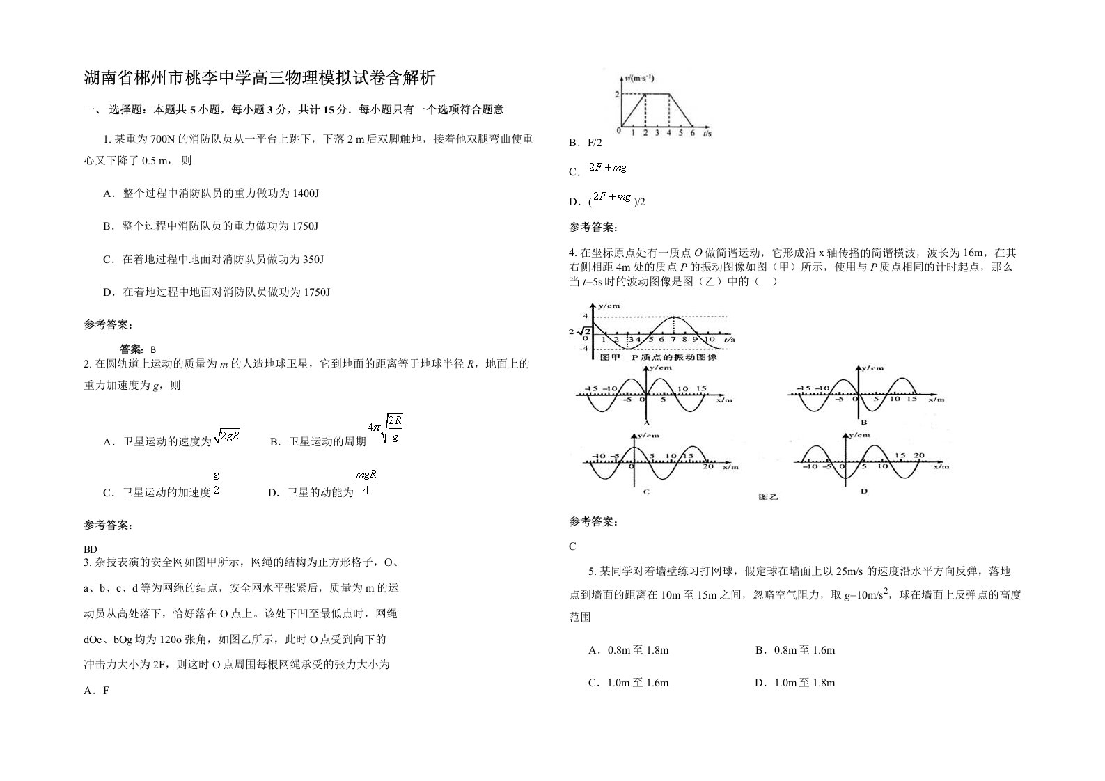 湖南省郴州市桃李中学高三物理模拟试卷含解析