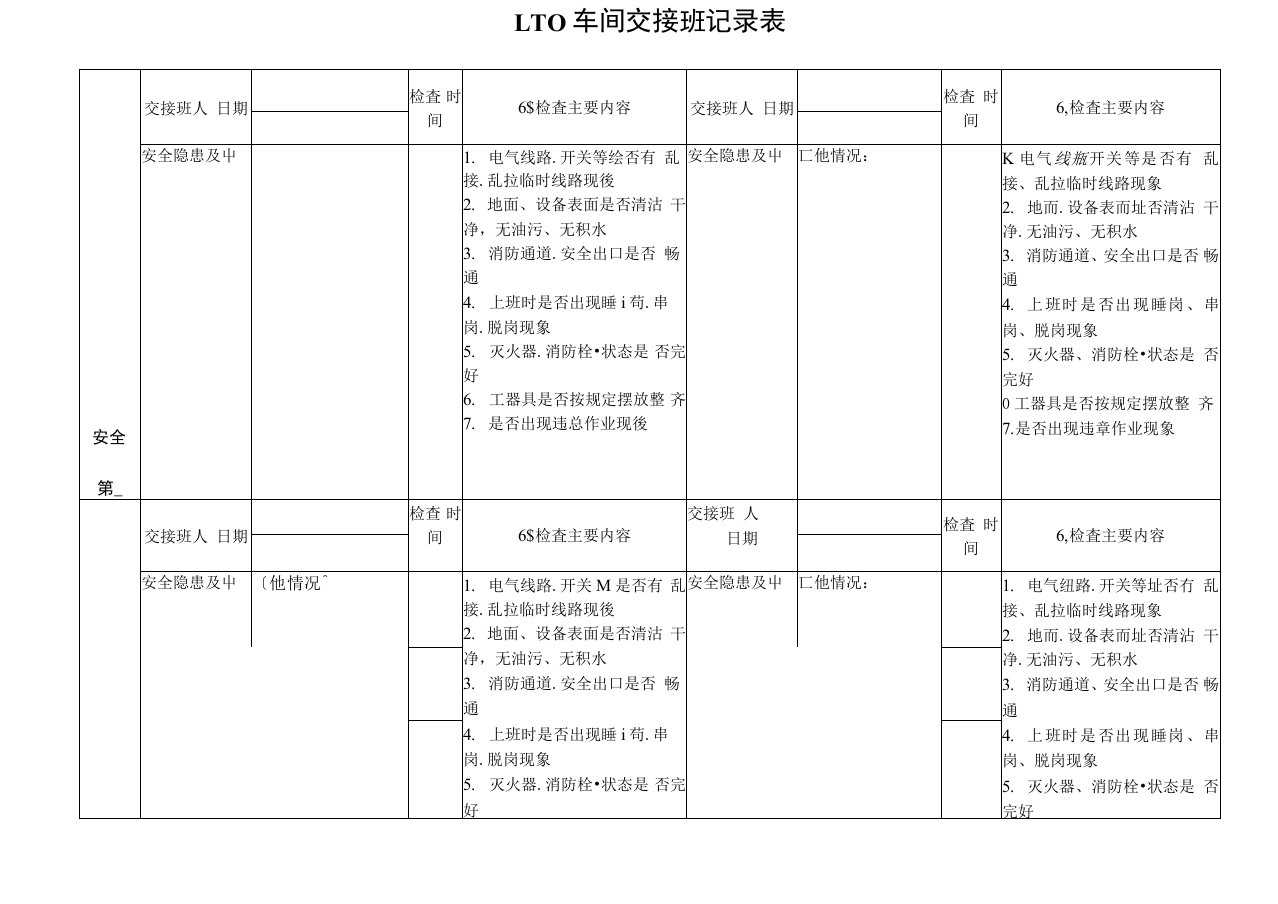 安全交接班记录表