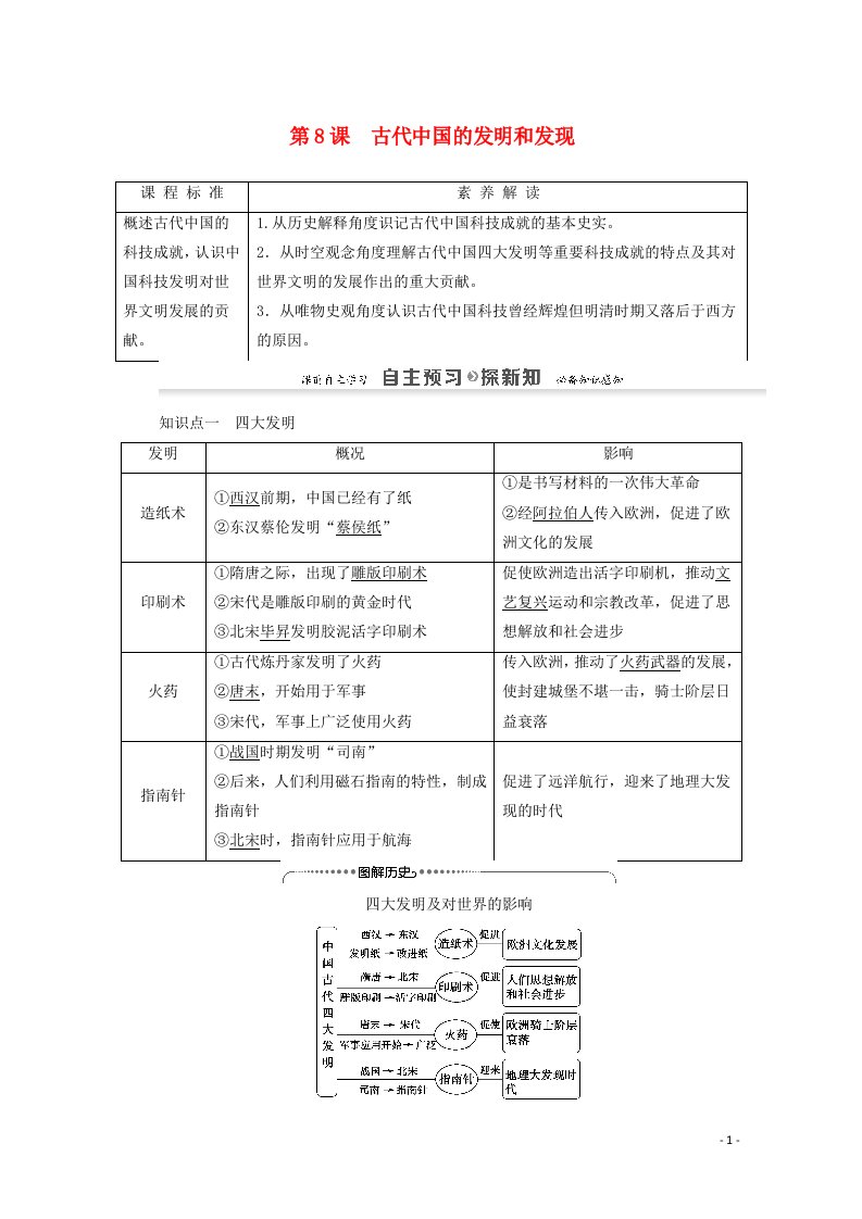 2020_2021学年高中历史第3单元古代中国的科学技术与文学艺术第8课古代中国的发明和发现教案新人教版必修3