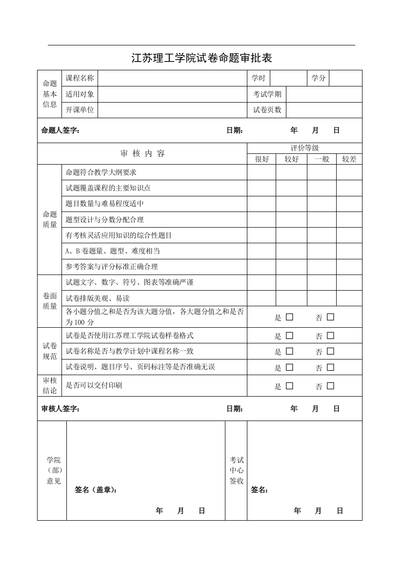 (完整word版)江苏理工学院试卷命题审批表(word文档良心出品)