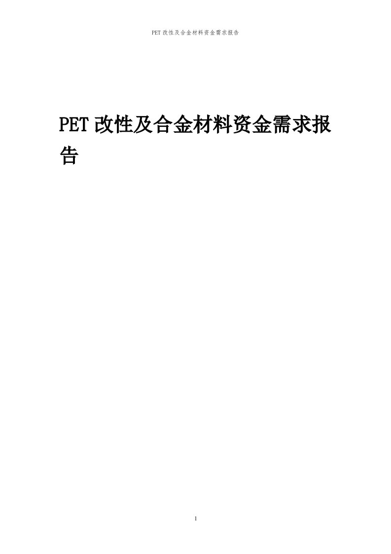 2024年PET改性及合金材料项目资金需求报告代可行性研究报告