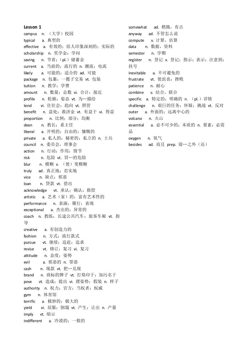 大学英语四级高频词汇精华版