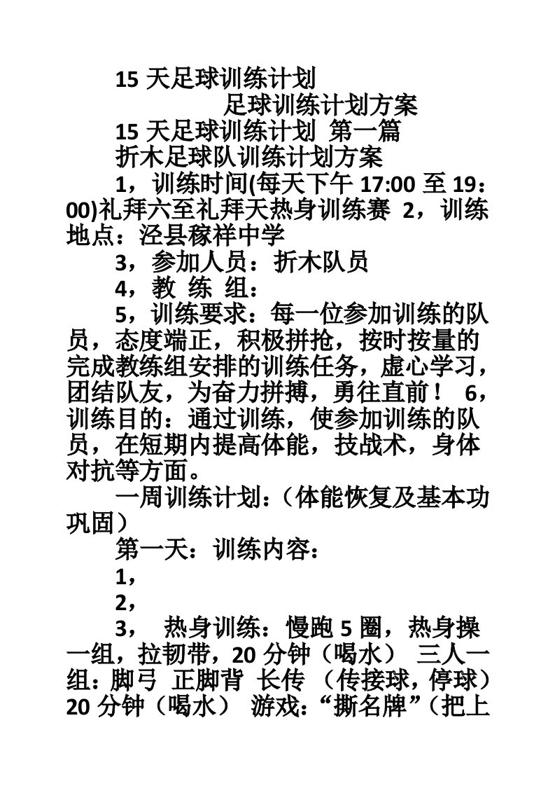 15天足球训练计划