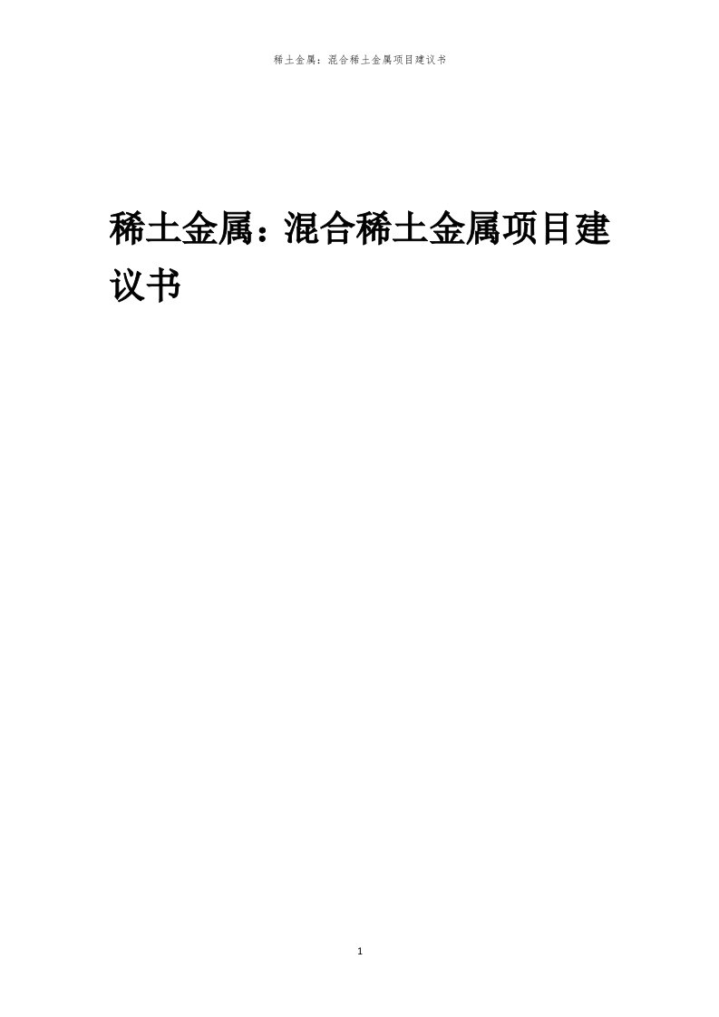 2024年稀土金属：混合稀土金属项目建议书