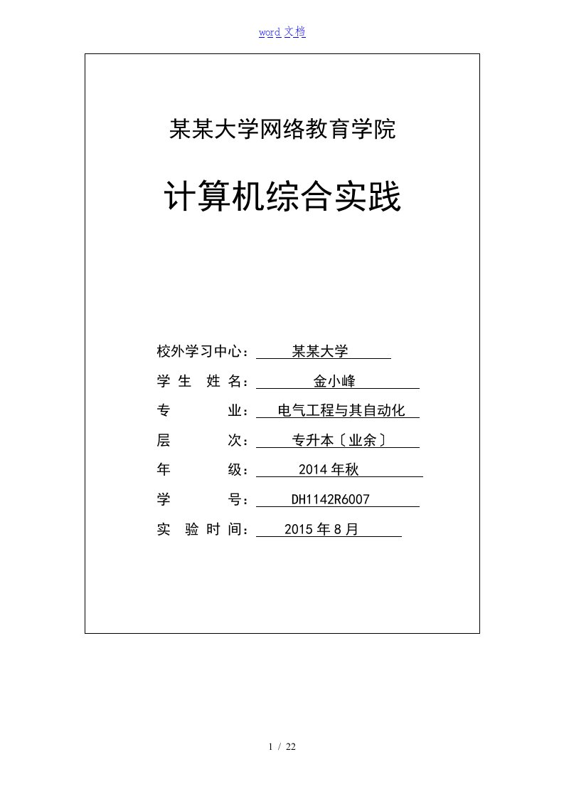 计算机的综合的实践报告材料