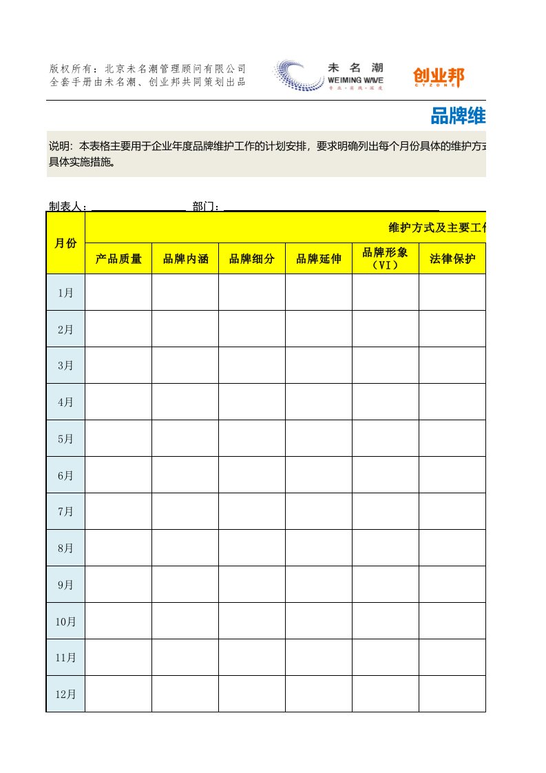 31品牌维护工作计划表