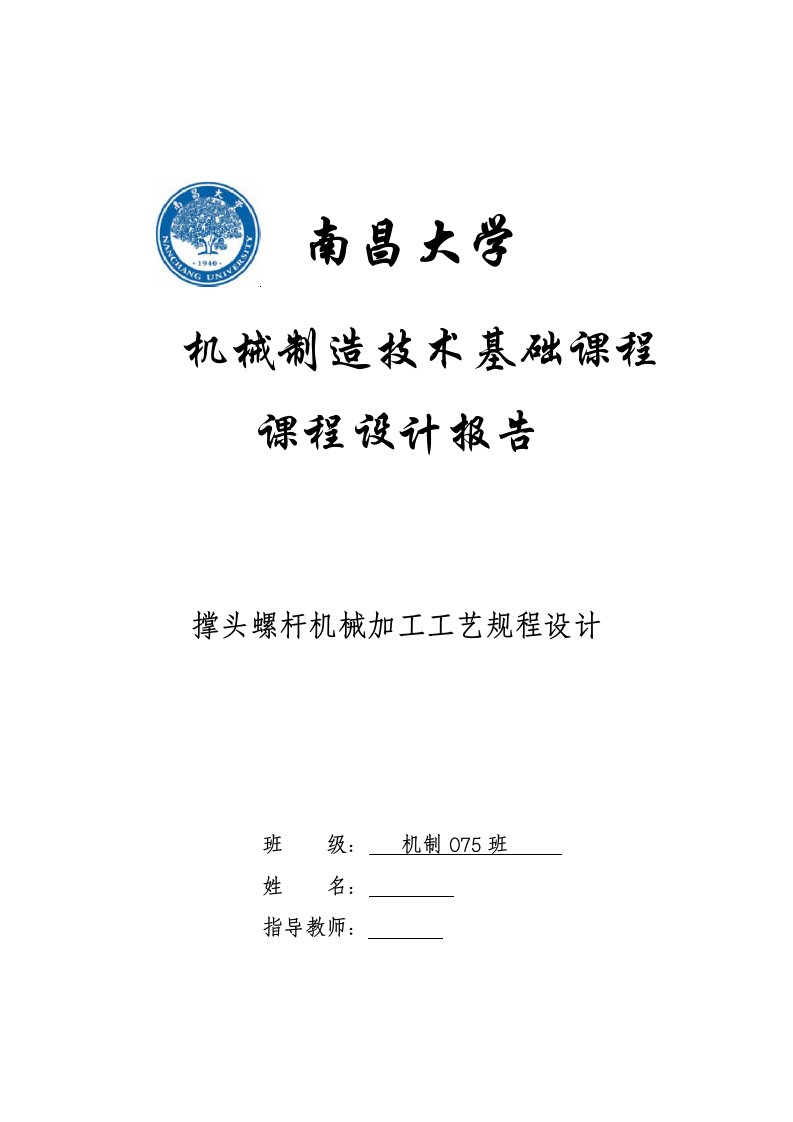 机械制造课程设计报告-大批量生产的撑头螺杆机械加工工艺规程设计及其夹具设计