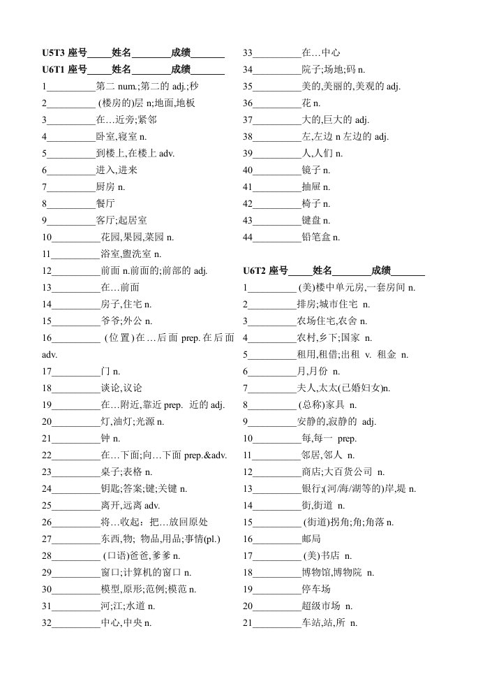 初中英语单词检测总表