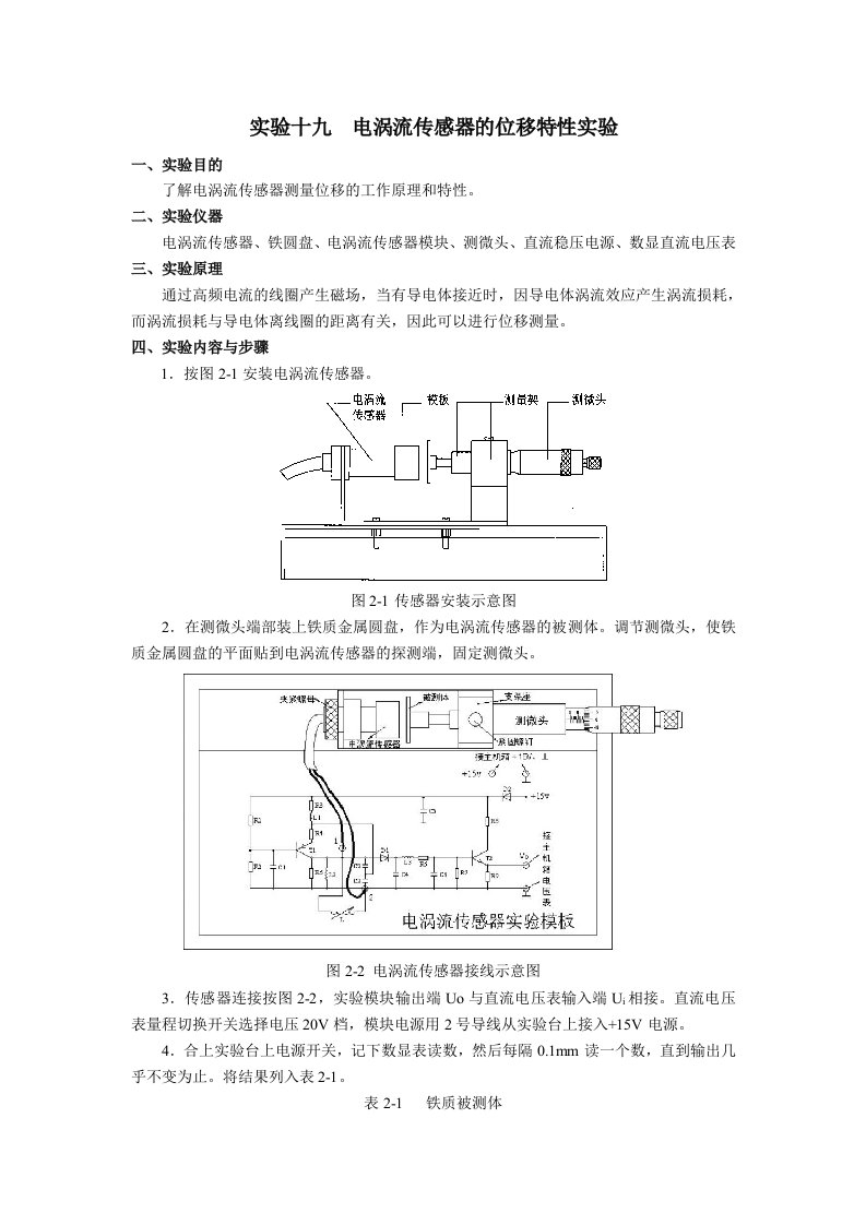 电涡流传感器的位移特性实验报告