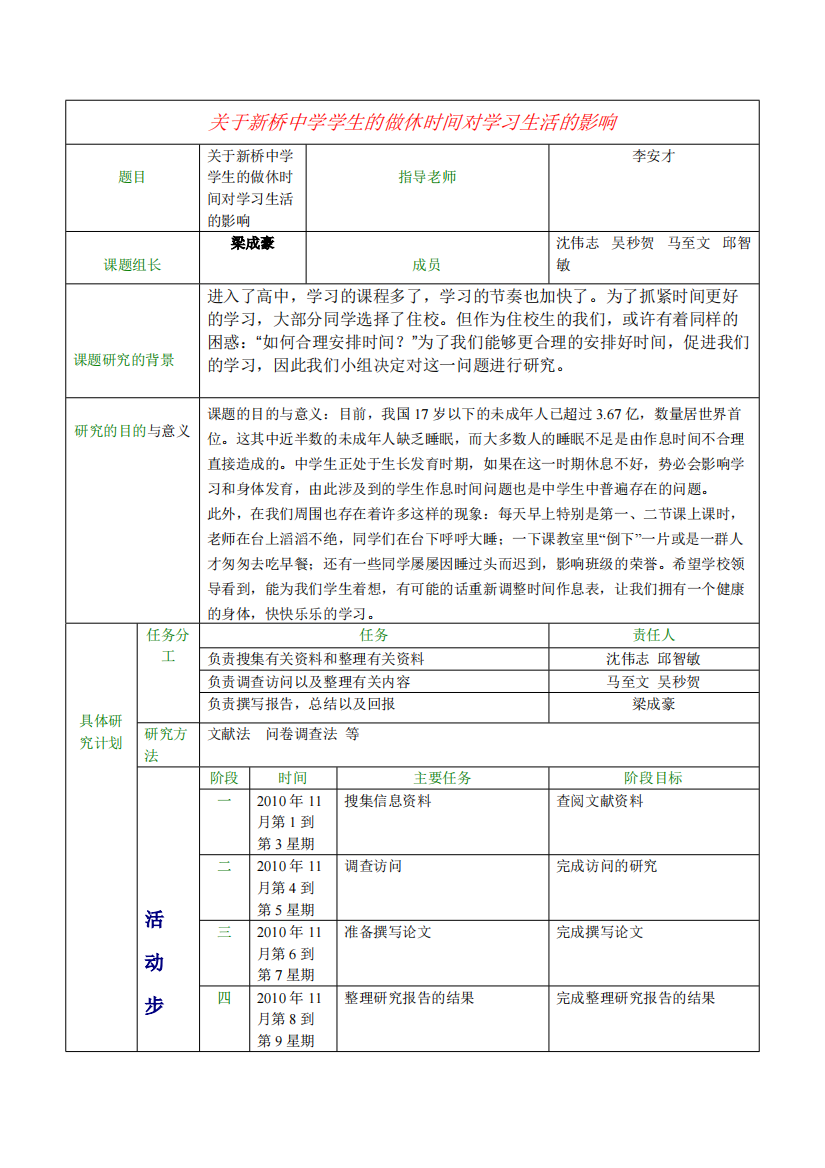 研究性学习开题报告与评价表-表格形式(精品文档)-共2页