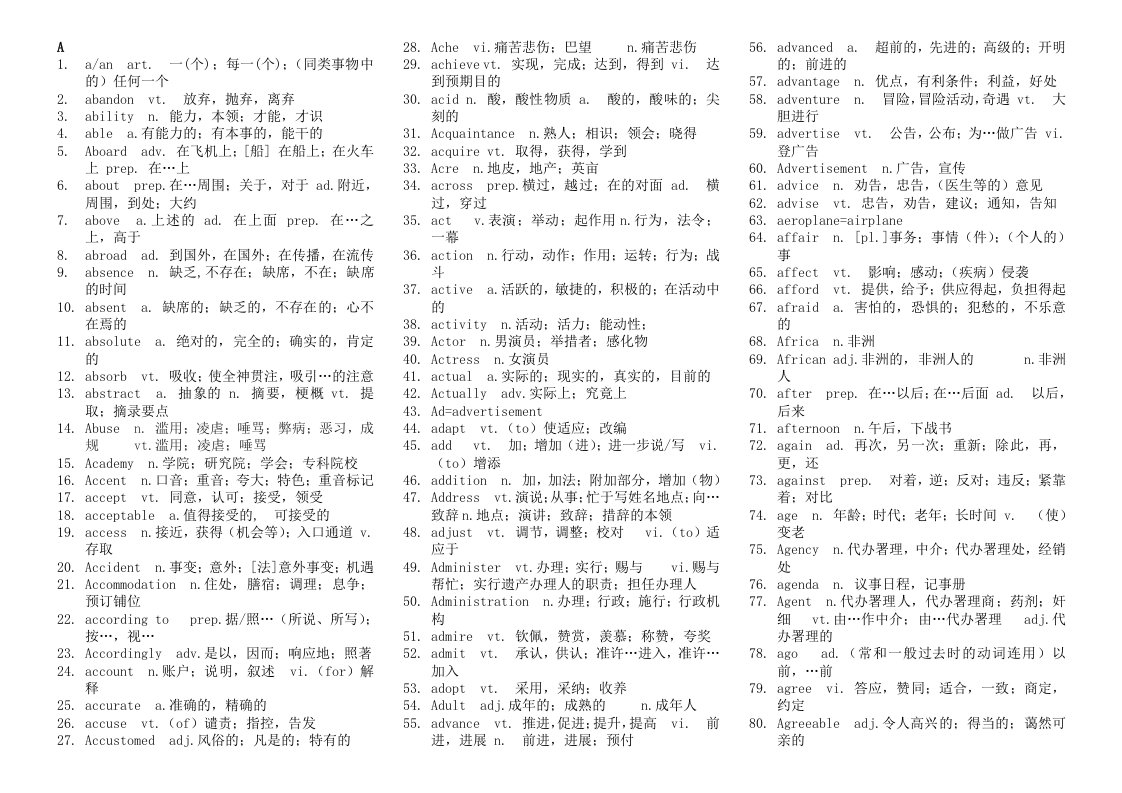 同等学力申硕英语第六版大纲核心词汇