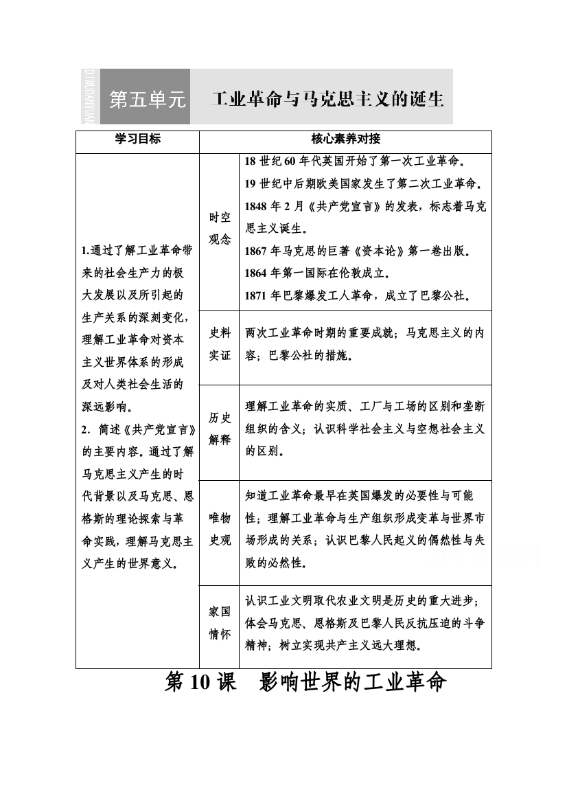 2019-2020学年新教材历史中外历史纲要下教师用书：第5单元