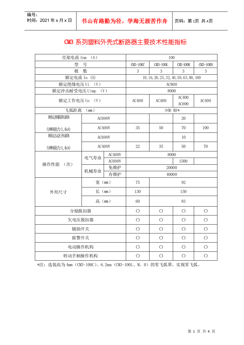 CM3系列塑料外壳式断路器技术参数表-适用范围