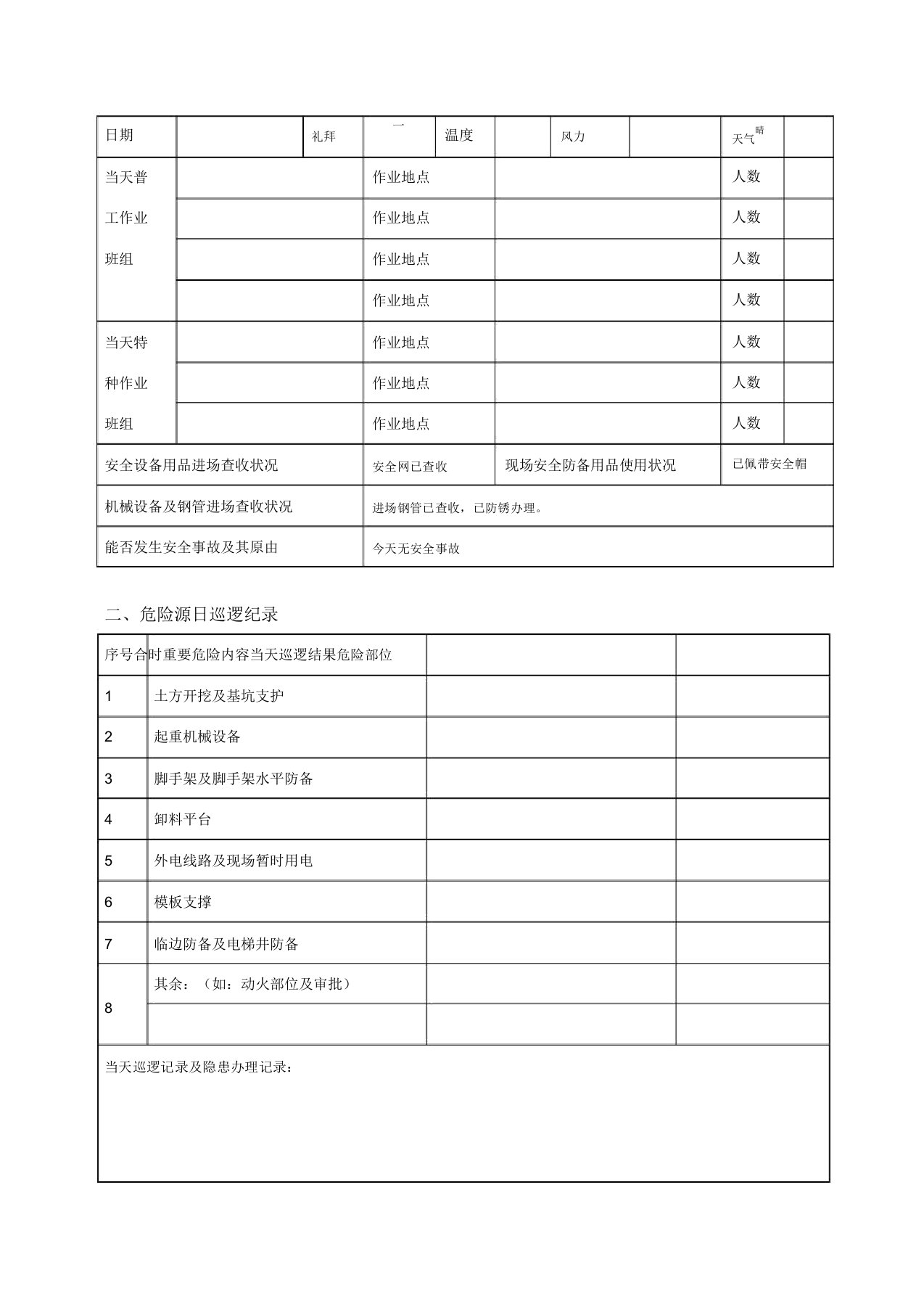 专职安全员安全施工日志