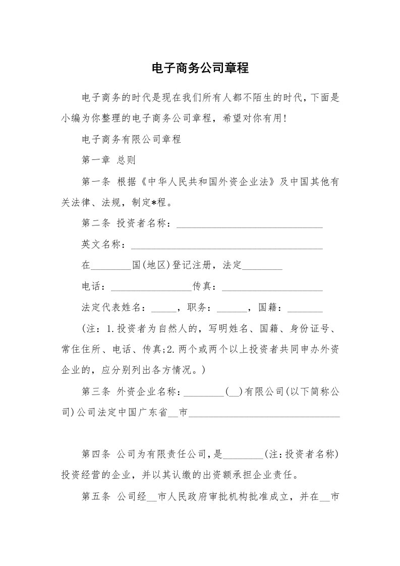 办公文秘_电子商务公司章程