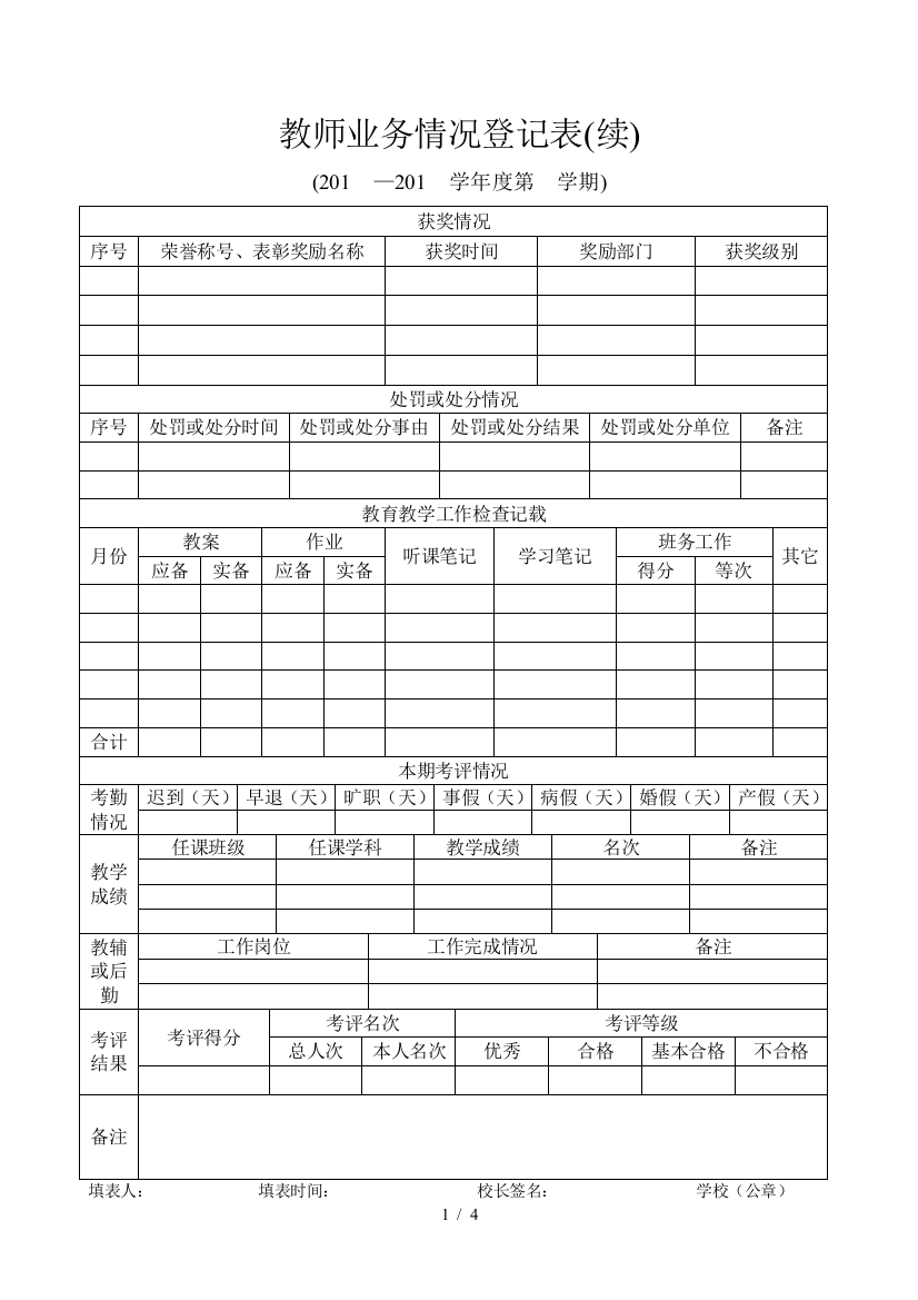 教师业务情况登记表