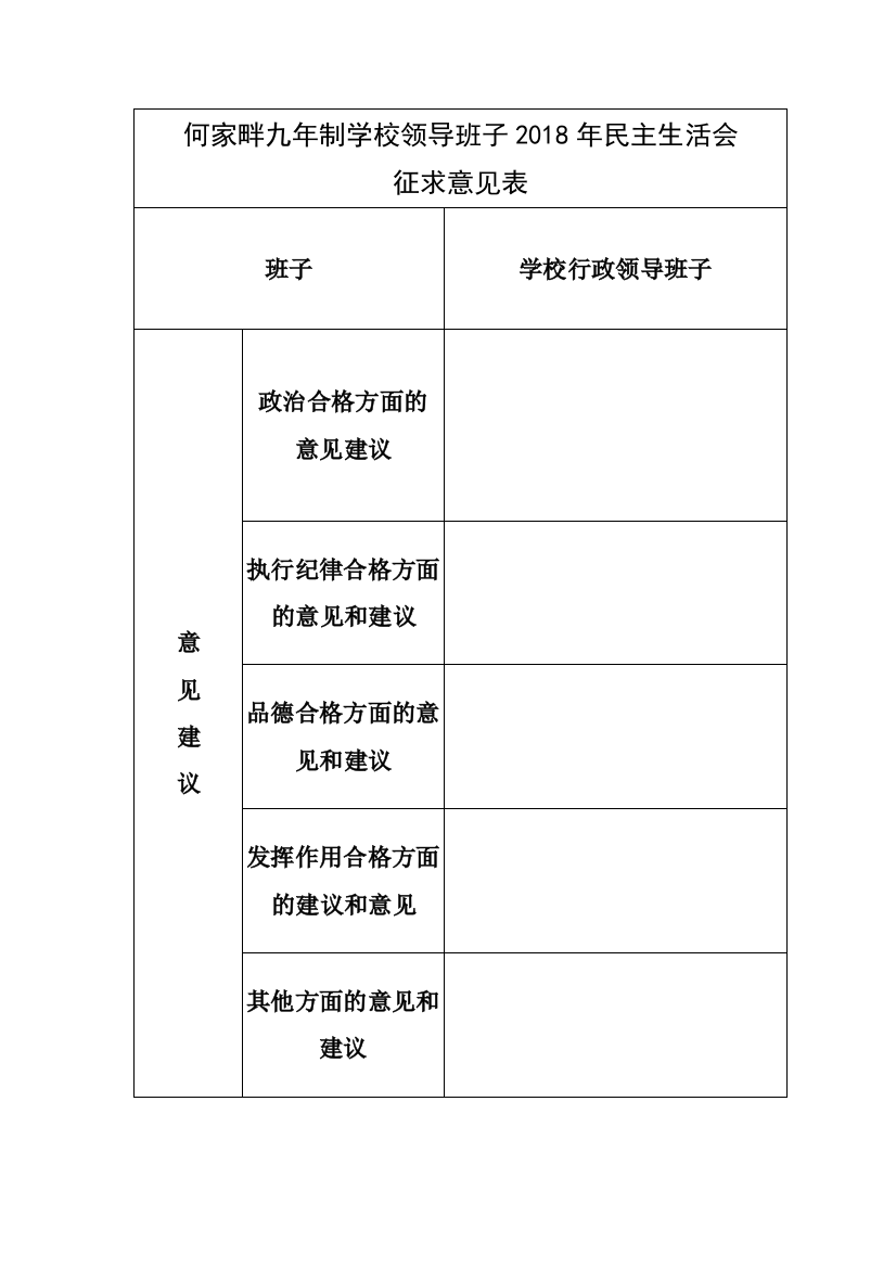 学校领导班子民主生活会征求意见表