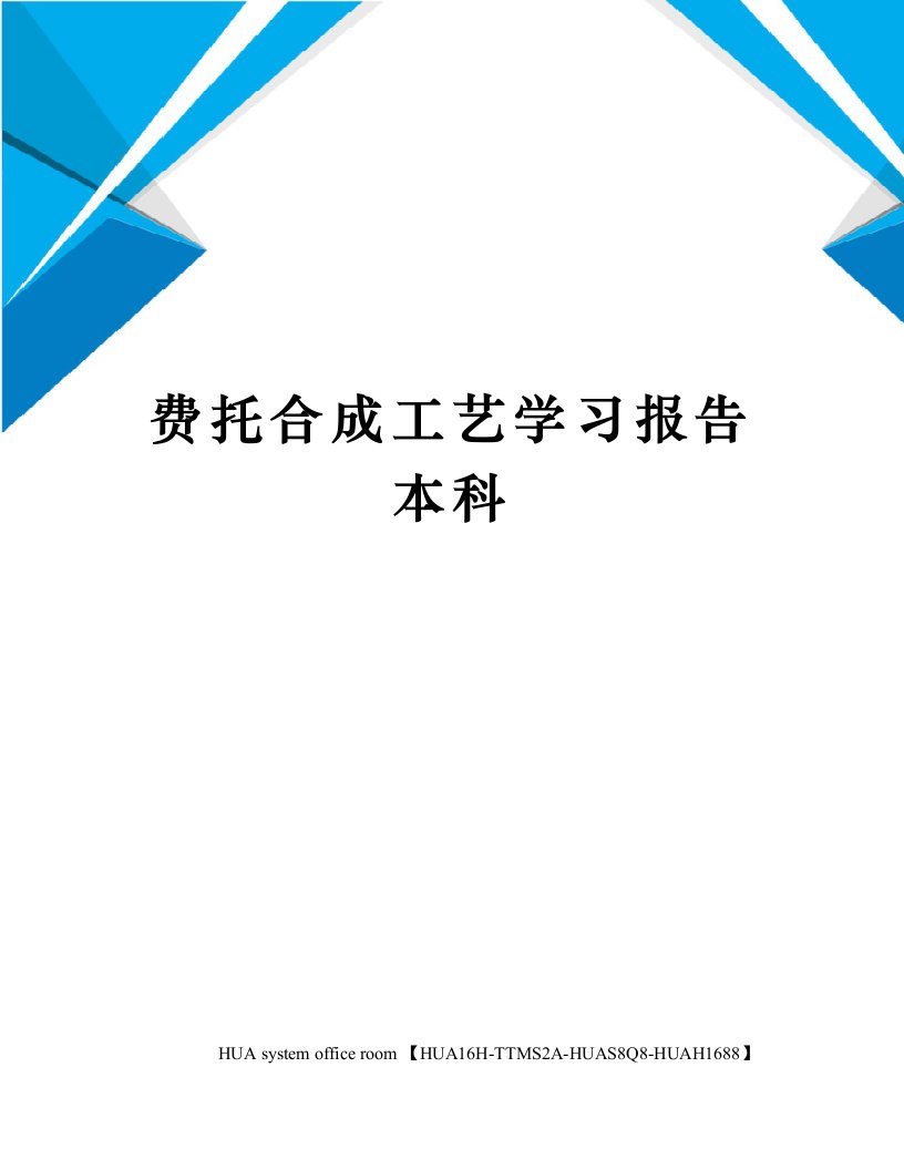 费托合成工艺学习报告本科定稿版