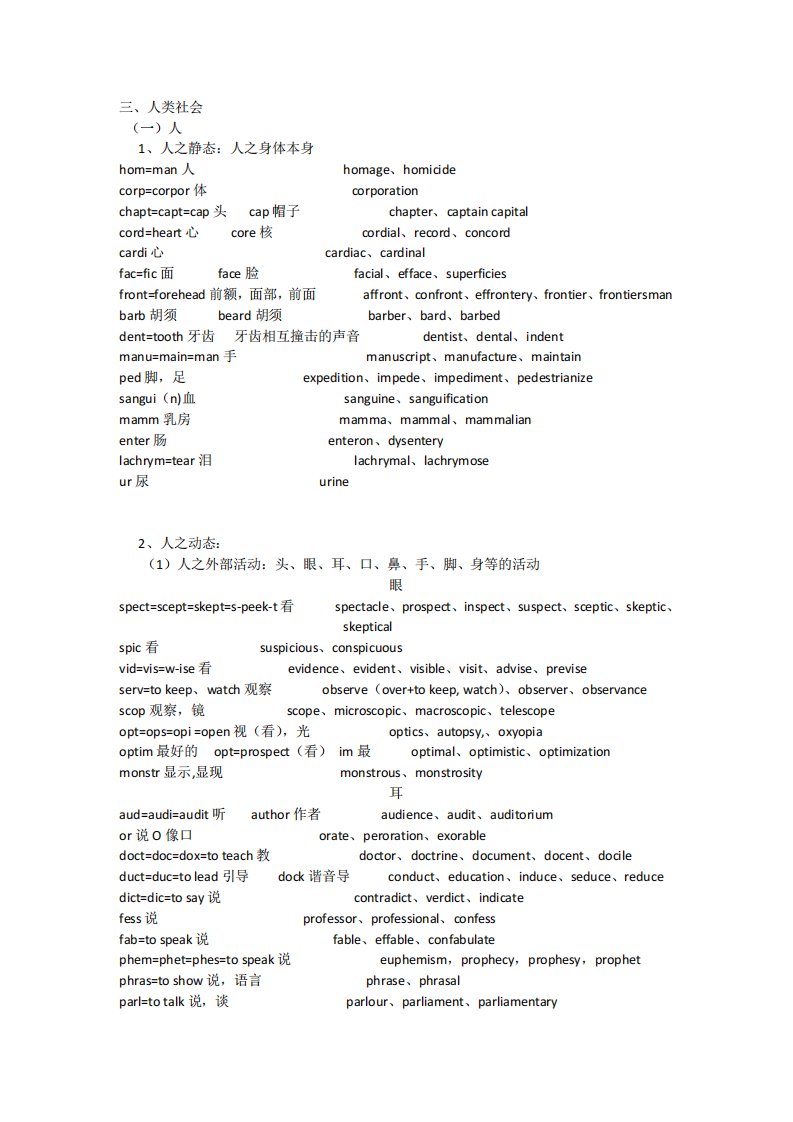 搞定雅思词汇记忆--词根词缀--3人类社会——人--动态+静态