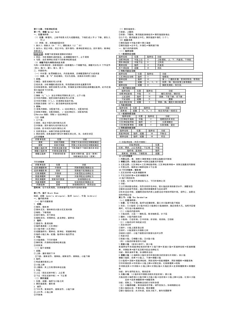 系统解剖学神经部分归纳总结