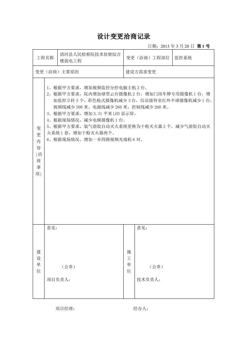 设计变更洽商记录