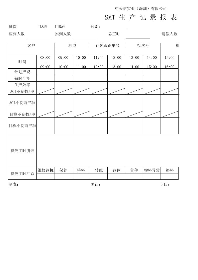 SMT生产记录报表