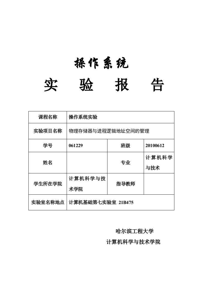 物理存储器与进程逻辑地址空间的管理实验报告