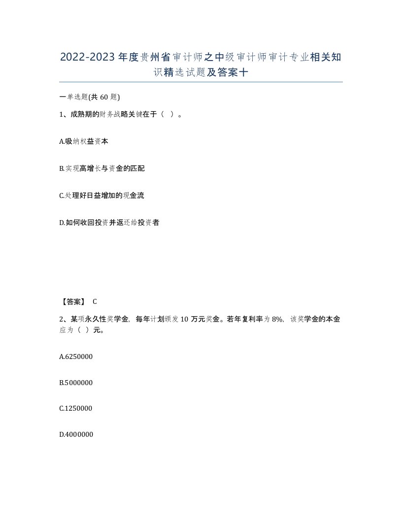 2022-2023年度贵州省审计师之中级审计师审计专业相关知识试题及答案十