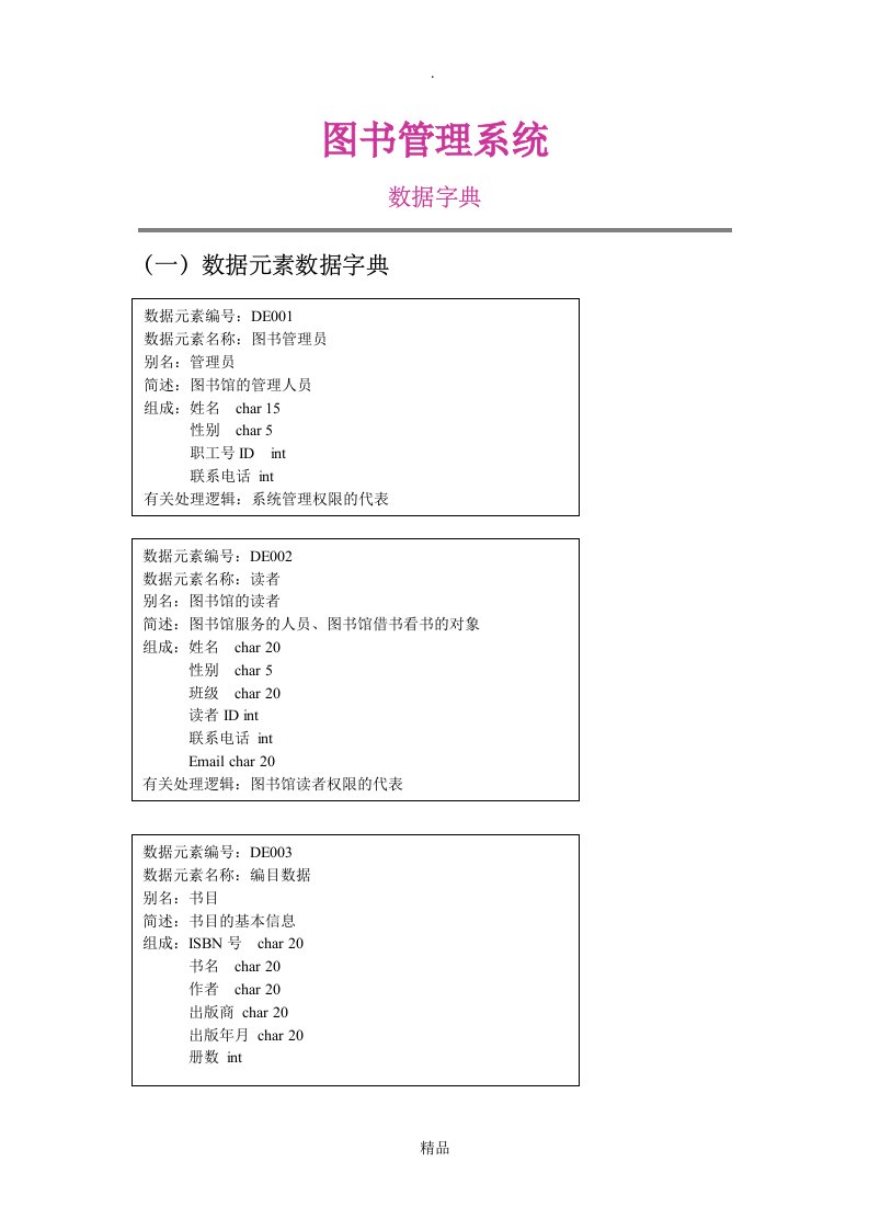 图书管理系统数据字典