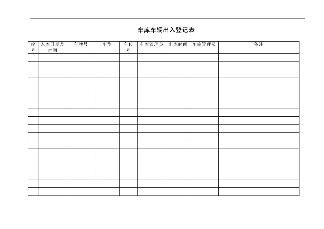 车库岗车库车辆出入登记表（附录）-汽车