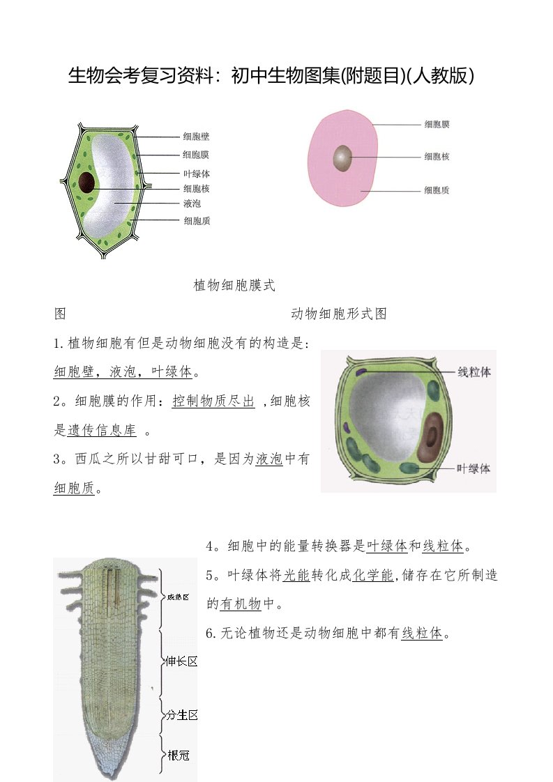 生物会考复习资料：初中生物图集)