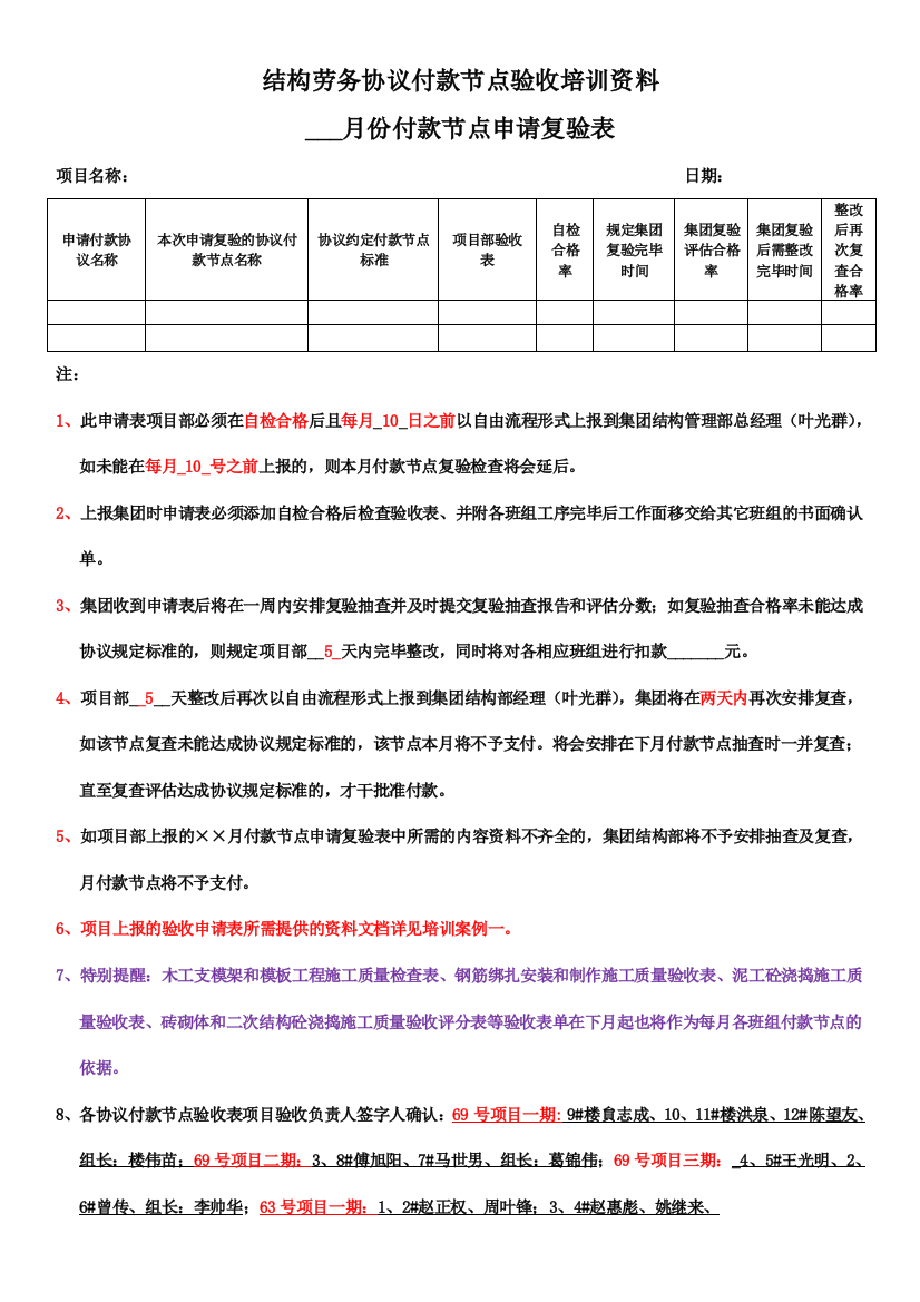 月份付款节点申请复验表