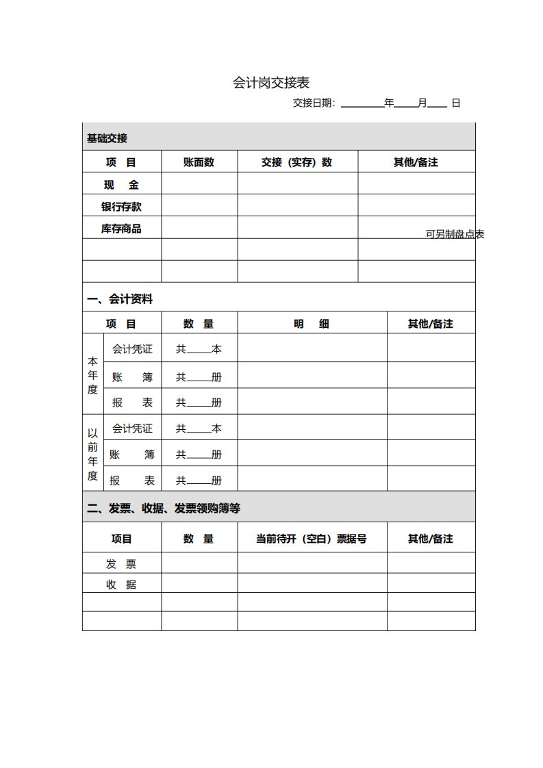 会计交接表格式