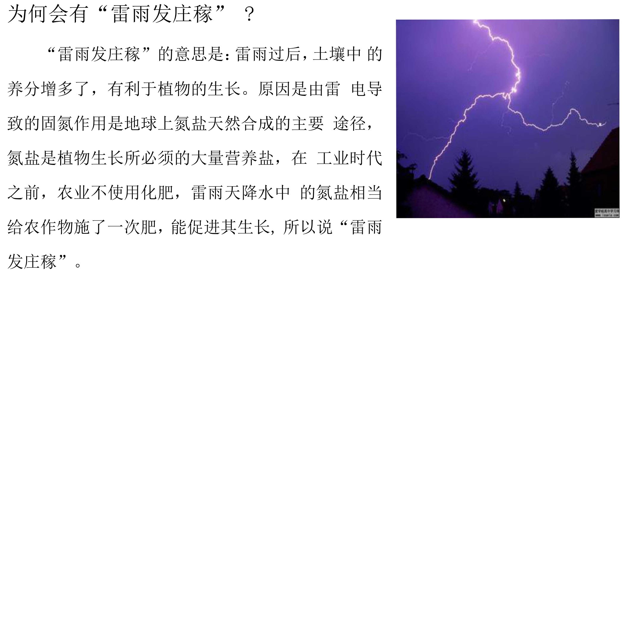 为何会雷雨发庄稼的说法