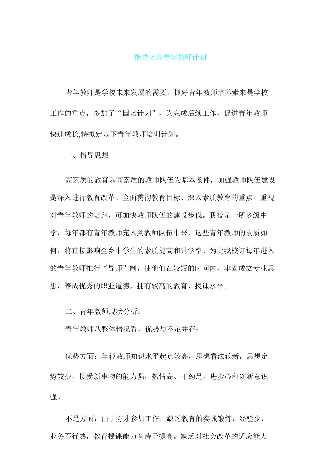 指导培养青年教师计划