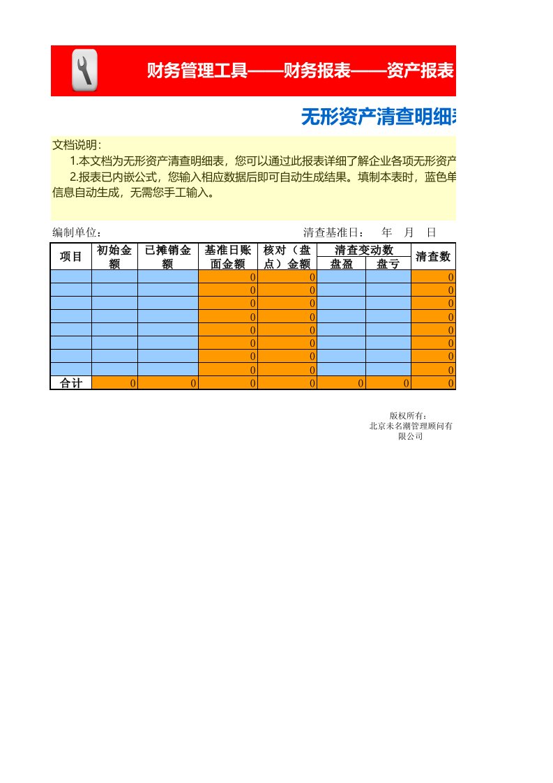 工程资料-无形资产清查明细表