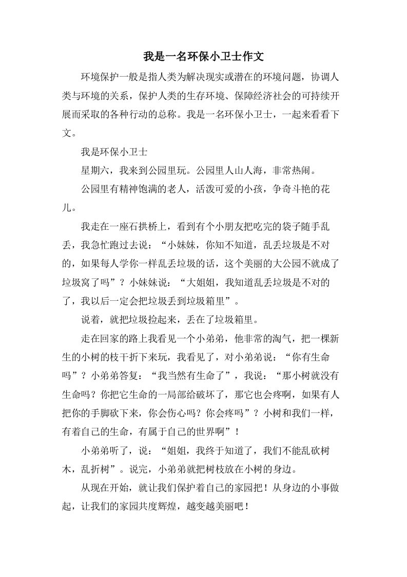 我是一名环保小卫士作文