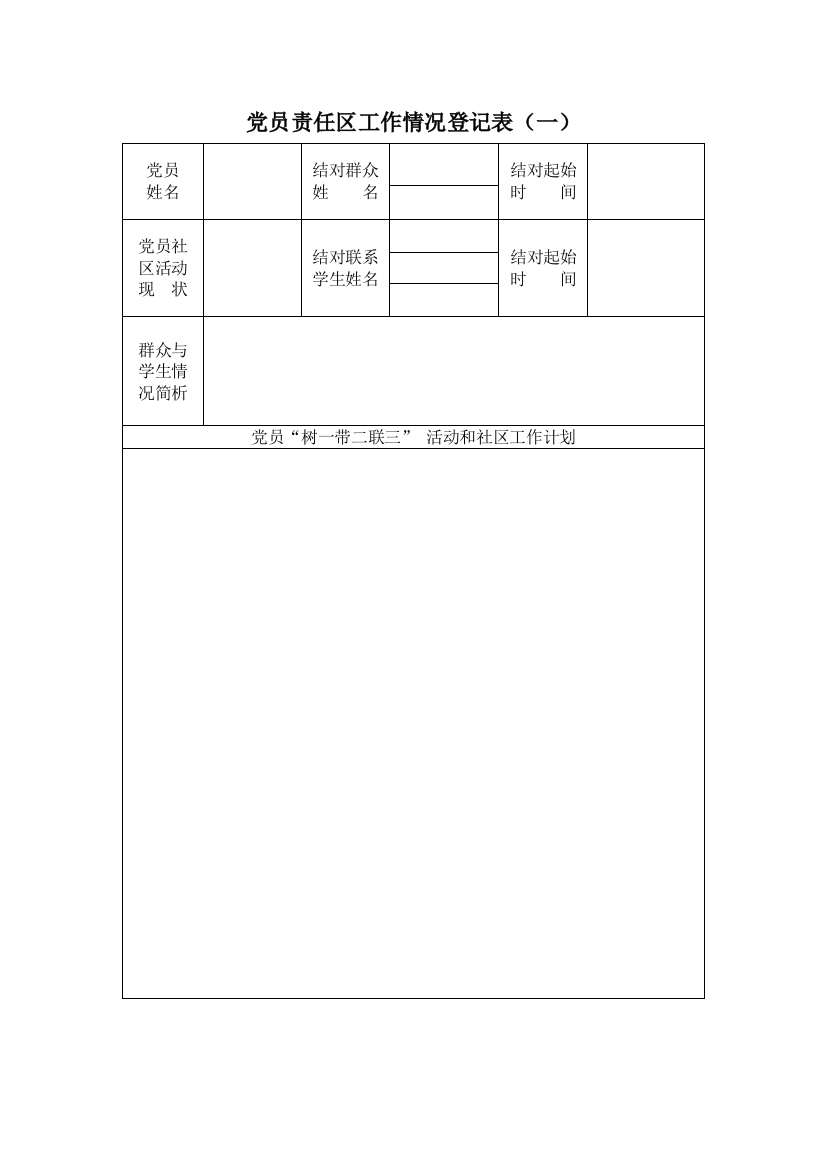 党员责任区工作情况记录表