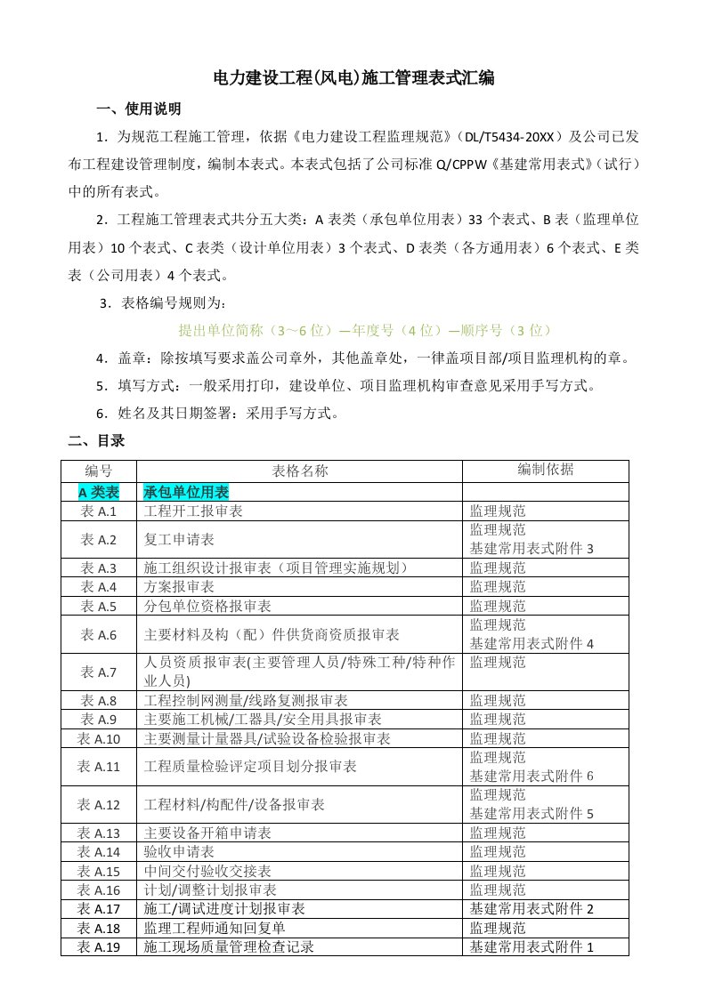 电力行业-电力建设工程风电施工管理表式汇编