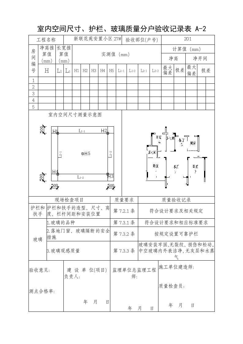 住宅工程质量分户验收表A