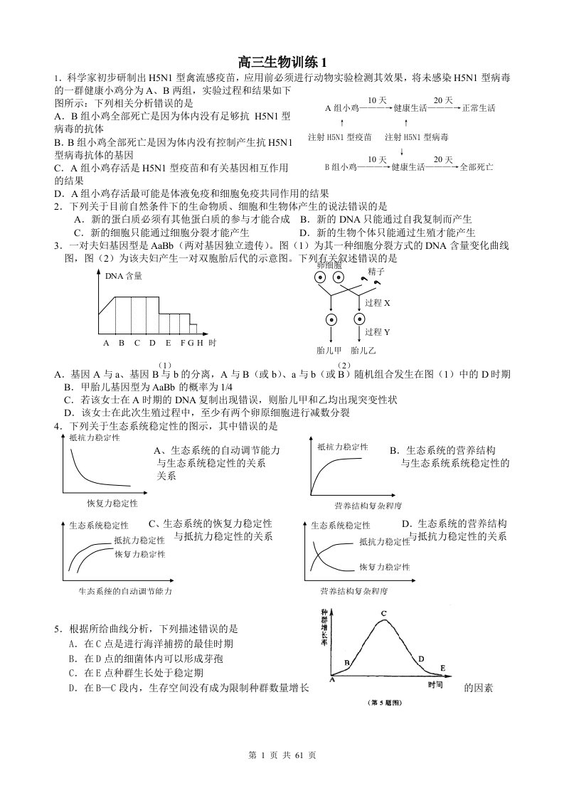 高考前理科综合生物训练1-25套题及答案