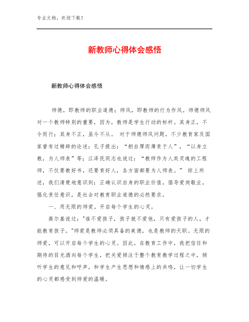 新教师心得体会感悟优选例文20篇