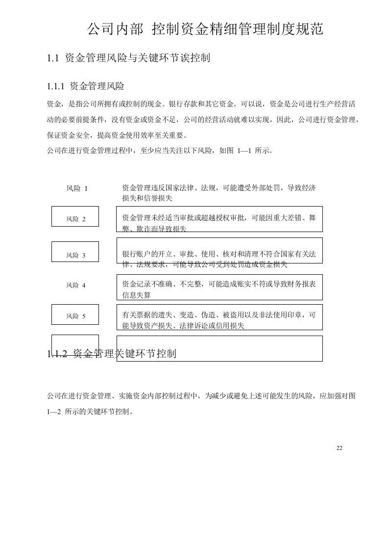 公司内部控制资金精细管理制度规范