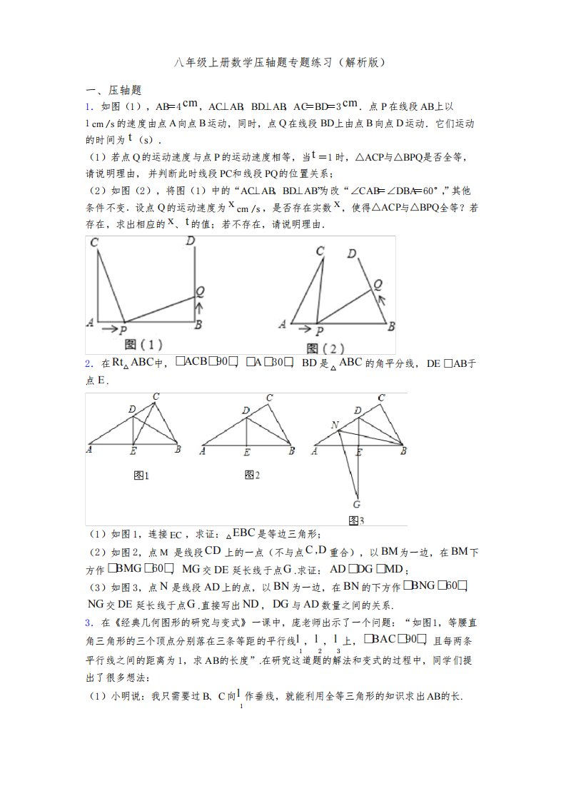 八年级数学上册期末压轴20题(解析版)