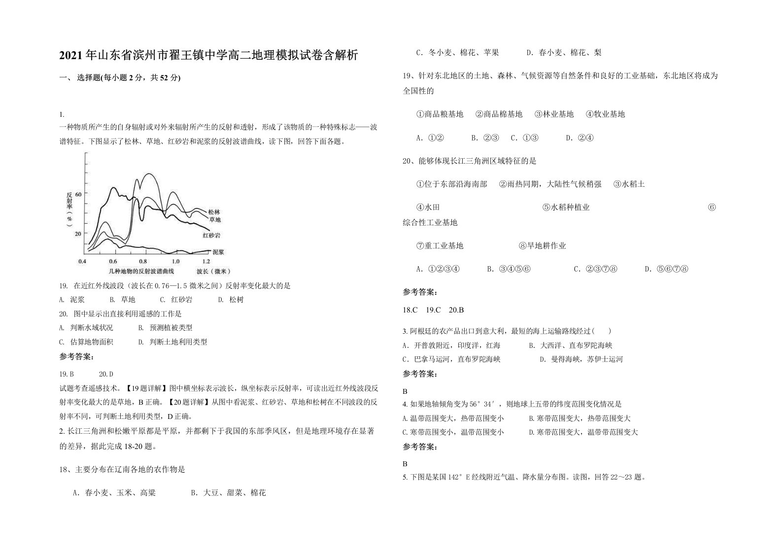 2021年山东省滨州市翟王镇中学高二地理模拟试卷含解析