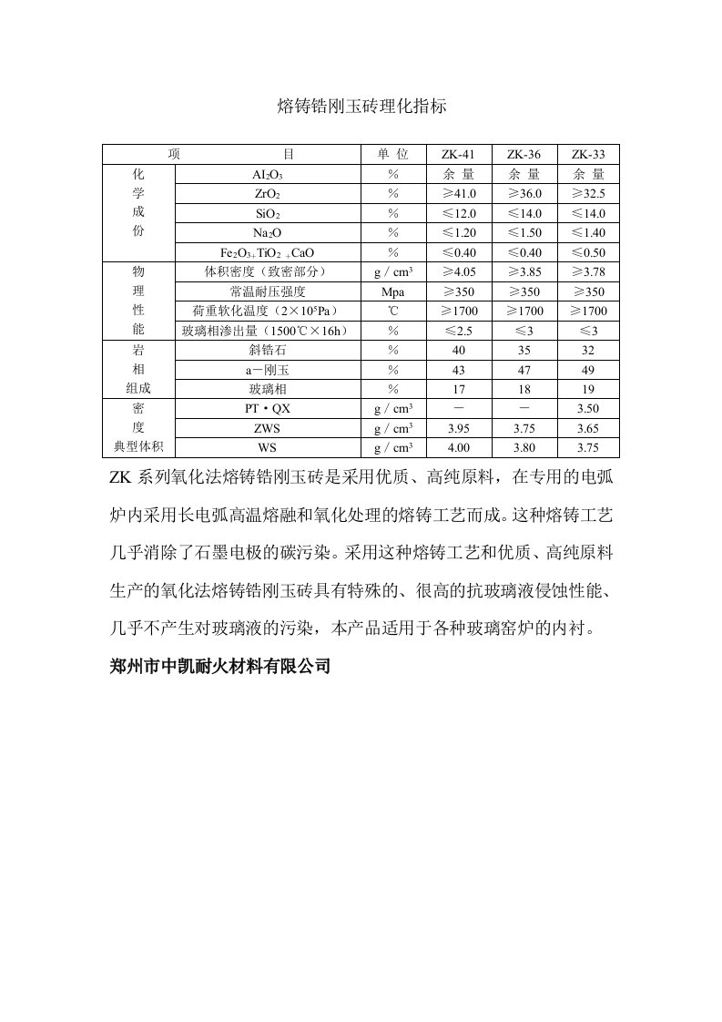 熔铸锆刚玉砖理化指标