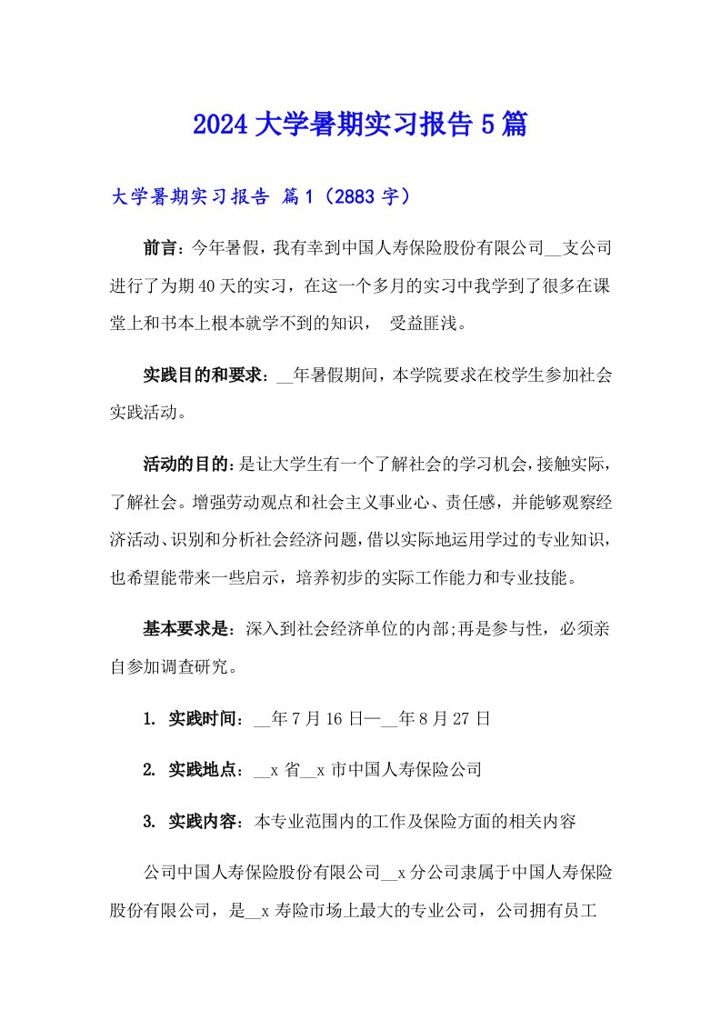 2024大学暑期实习报告5篇