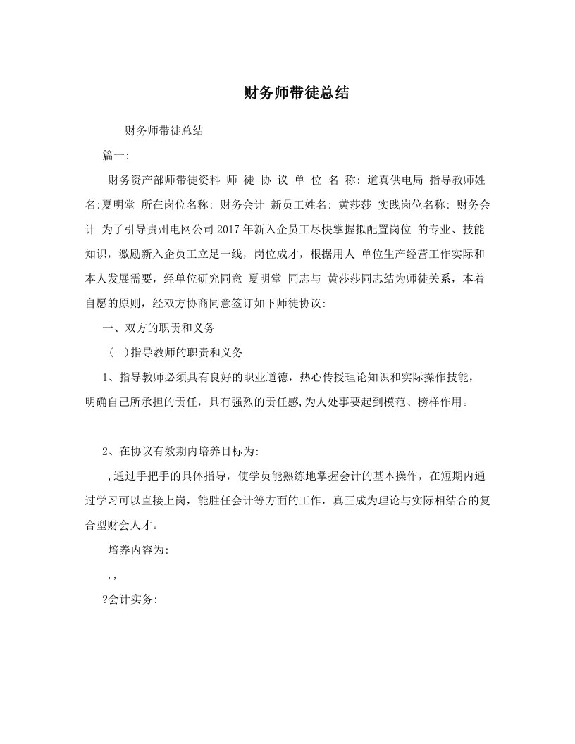 财务师带徒总结