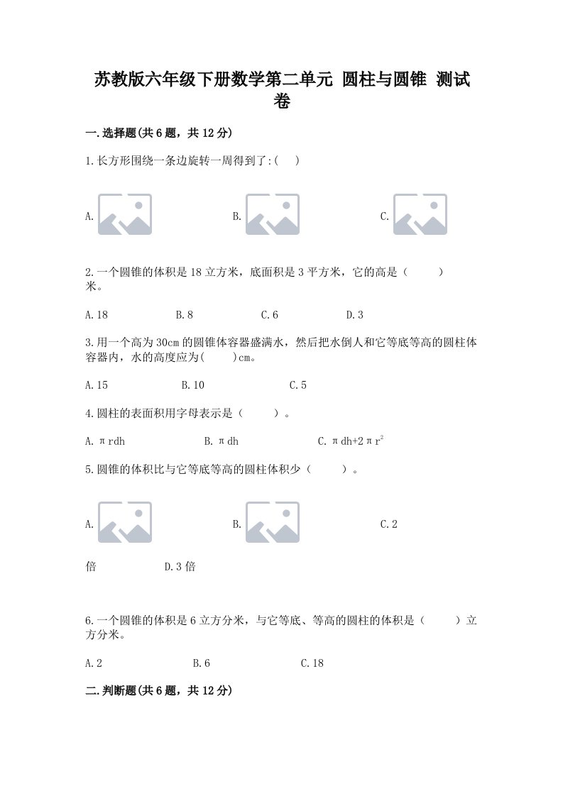 苏教版六年级下册数学第二单元